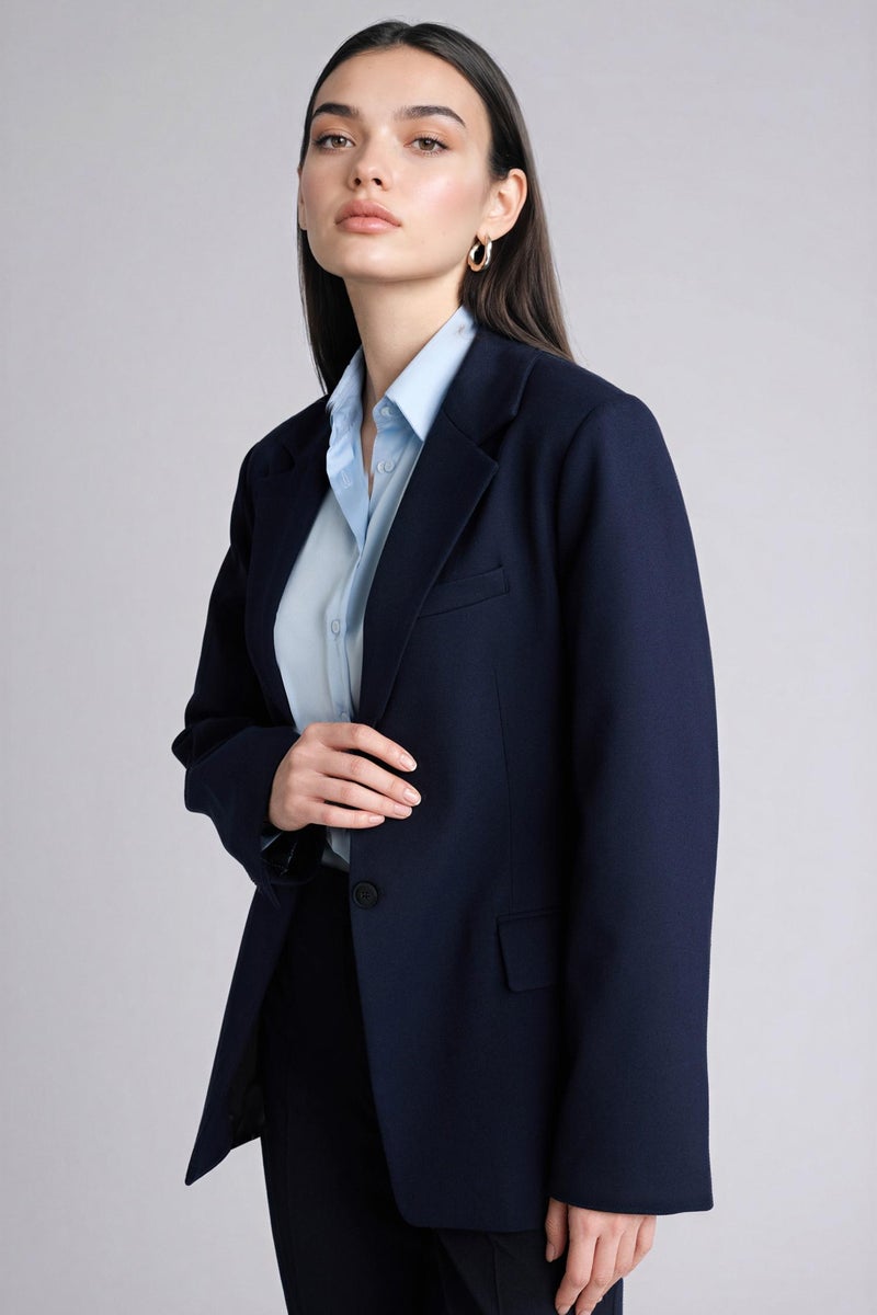 DeFacto Blue Woman Slim Fit Jacket Collar Blazer Casual - Image 5